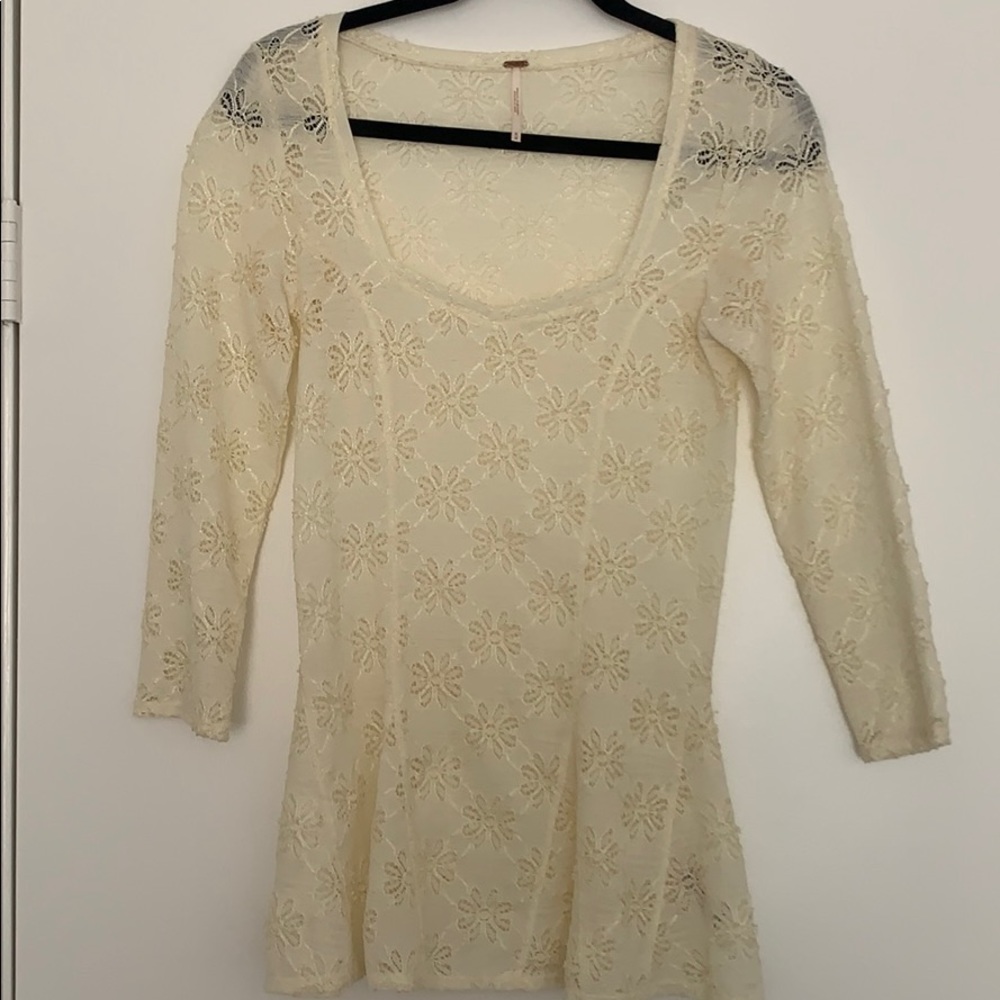 Free People Floral laser cut peplum top